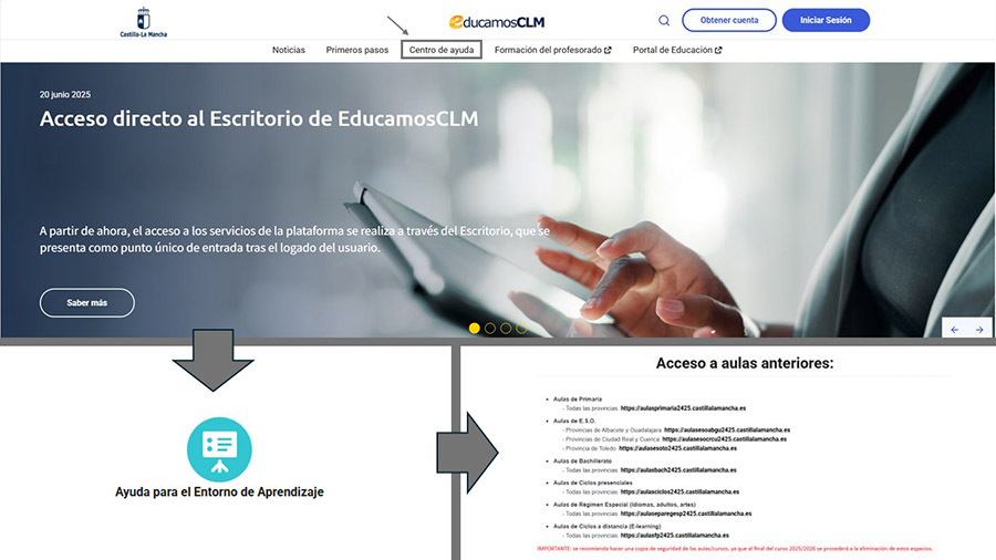 Recuperación de las aulas virtuales del curso anterior en EducamosCLM