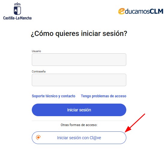 Acceso con Cl@ve a EducamosCLM